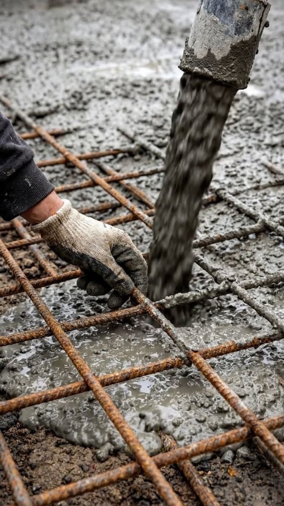 Vertical Concrete Pump Discharge Over Rebar Ascot